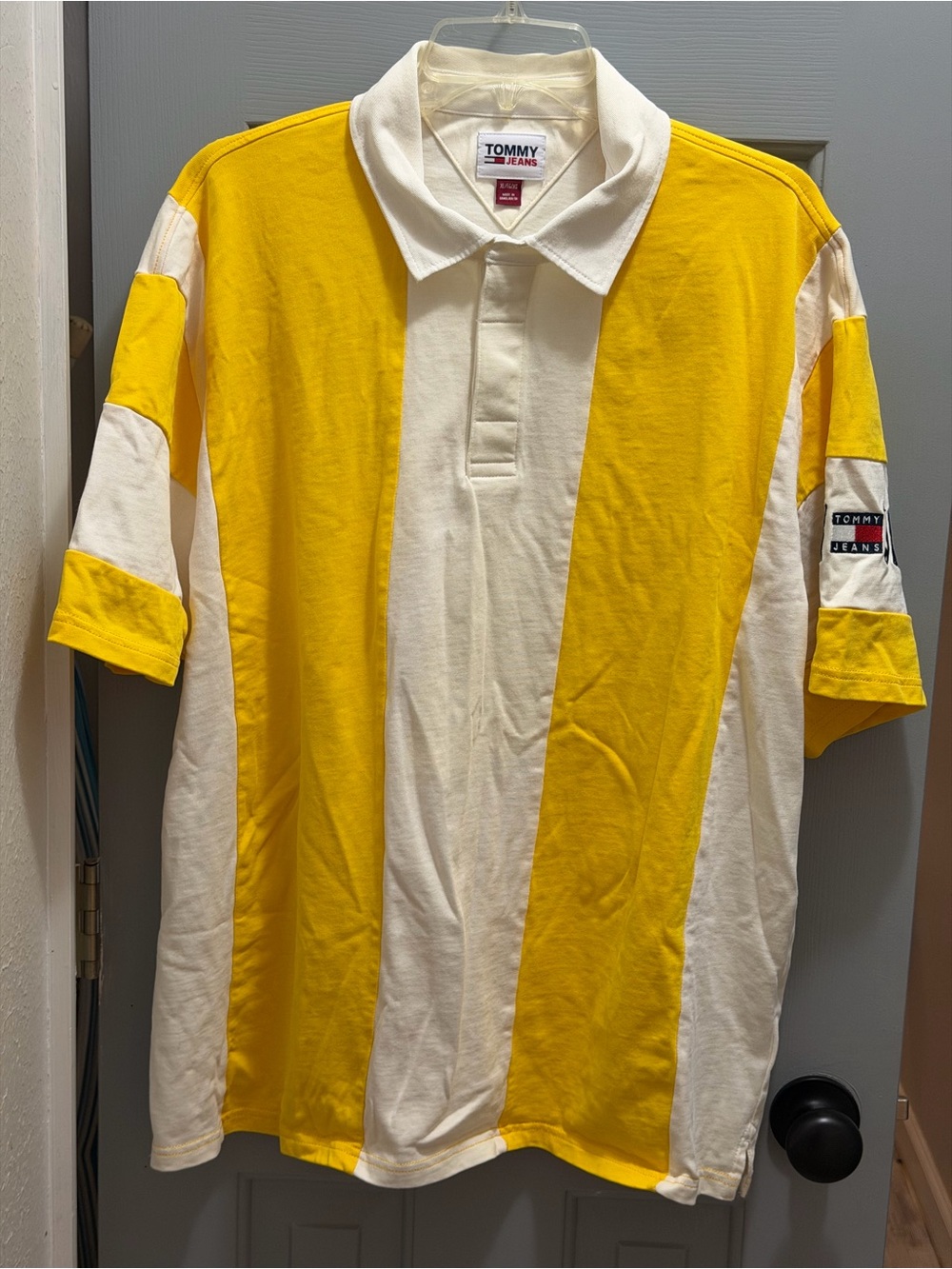 Tommy Hilfiger Tommy Jeans Oversized Archive Polo Shirt Men’s XL Yellow/White